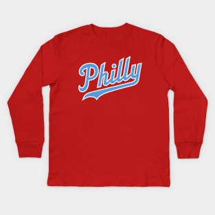 Philly Script - Burgundy Kids Long Sleeve T-Shirt